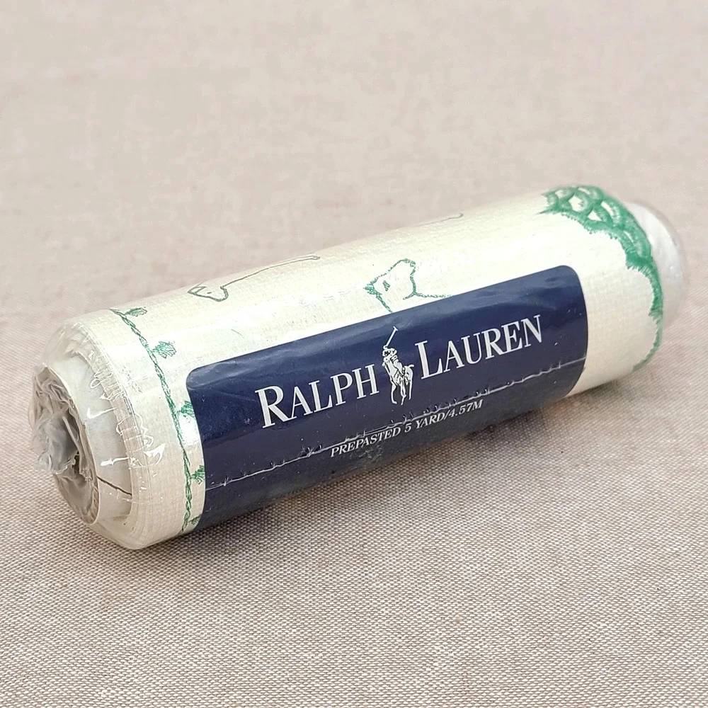NOS Ralph Lauren Prepasted 5 yard Wallpaper Border Green White Animals Farm